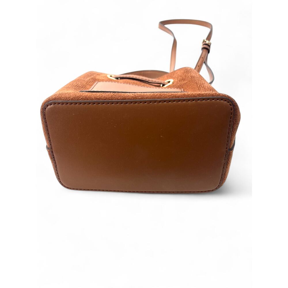 Michael Kors Suri Suede Crossbody Bag Drawstring Bucket Mini Purse Brown MK - Picture 4 of 6